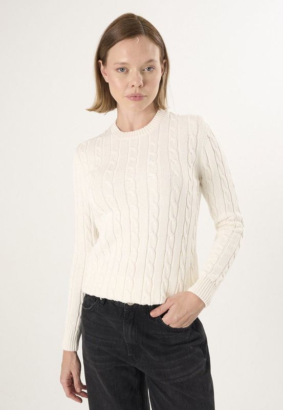 Felix Hardy - Kabelgebreide Trui - Ecru - 100% Katoen - Dames