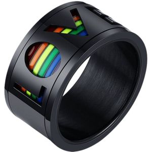 Anxiety Ring - (Love) - Stress Ring - Fidget Ring - Draaibare Ring - Angst Ring - Spinner Ring - Zwartkleurig RVS - (21.25 mm / maat 67)