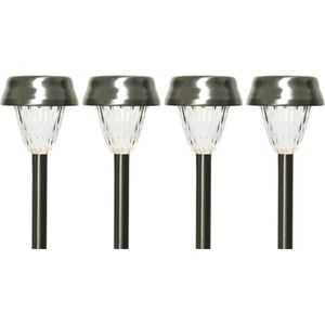 4x Buiten LED RVS lantaarn stekers solar verlichting 24 cm - Tuinverlichting - Tuinlampen - Solarlampen op zonne-energie