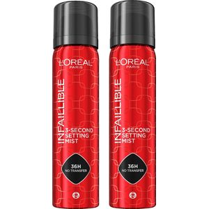 L'Oréal Paris Infaillible 3-second Setting Mist - Transferproof in 3 seconden - Houdt make-up tot 36u* mooi - 2x 75ml
