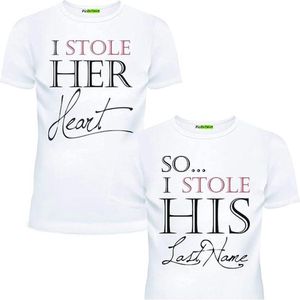 PicOnTshirt - Teetalks Series - T-Shirt Dames - T-Shirt Heren - T-Shirt Met Print - Couple T-Shirt Met 'I Stole Her Heart / His Soul' Print - 2 Pack - Wit - Heren S/Dames XXL