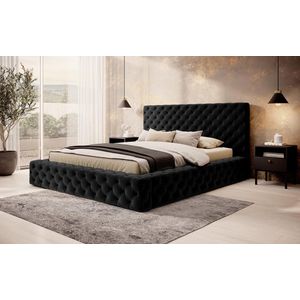 Princce 160 - tweepersoonsbed - slaapkamerbed - gestoffeerd bed - 160x200 - hoge kwaliteit - beddengoedcontainer - met frame - zwart - Maxi Maja
