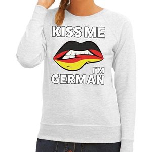 Kiss me I am German sweater grijs dames - feest trui dames - Duitsland kleding XXL