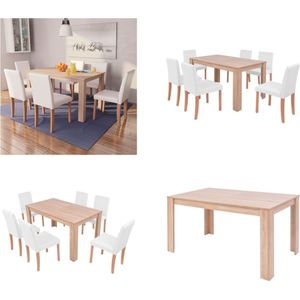 vidaXL Eettafel met stoelen kunstleer en eikenhout crème 7-delig - Eetkamer Set - Eetkamer Sets - Eetkamerset - Eetkamersets