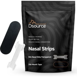 Dsource Anti Snurk Neusstrips Transparant - Neuspleisters - 50 Stuks + 10 Mondtape - Neusspreider - Mondtape - Hypoallergeen & Huidvriendelijk- Tegen Snurken, Verkoudheid & Voor Sport- Inclusief Gratis E-Book