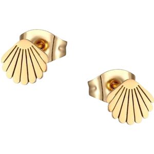 Aramat jewels ® - Zweerknopjes oorbellen schelp goudkleurig chirurgisch staal 9mm