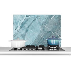 Spatscherm keuken 90x60 cm - Kookplaat achterwand Keien - Blauw - Wit - Graniet print - Muurbeschermer - Spatwand fornuis - Hoogwaardig aluminium