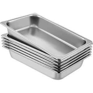 Vevor - Buffet Chafing Dishes - Antiaanbaklaag - Rechthoek - 13L - 6PCS - Roestvrij staal - Voedselcontainer voor Het Bakken van een BBQ-feestje - Zilver