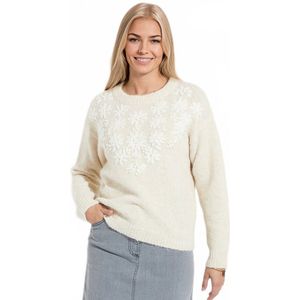 Zachte trui met ronde hals en geborduurde bloemen