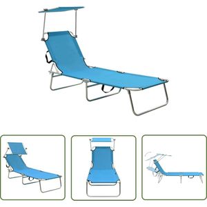 The Living Store Ligbed - Verstelbare Rugleuning en Luifel - Turquoise/Blauw - 189 x 58 x 27 cm - Draagvermogen 120 kg Ligbed - Lounge Bed - Tuinset - Tuinmeubilair - Buitenleven - Strandlaken - Parasol