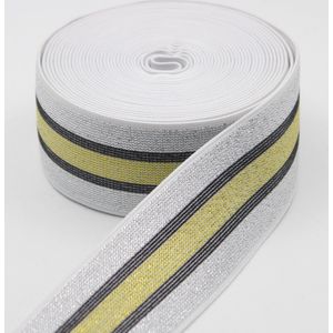 5 Meter LUREX TAILLEBAND ELASTIEK, Breedte 40MM, Voor Rokken, Broeken en Kleedjes, Kleur 02 ZILVER/GEEL