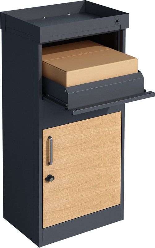 4gardenz® Pakketbrievenbus XL met Slot - Staande Pakketbox - Antraciet met Houtlook