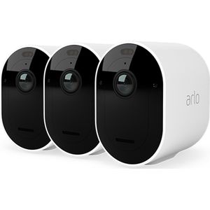 Arlo Pro 4 draadloze WiFi-beveiligingscamera voor buiten, 2K HDR, 160˚ kleurennachtzicht, sirene & spotlight, bewegingsdetectie, 2-weg-audio, 6 mnd batterij, incl. proefp. Arlo Secure, 3 IP-Camera's, wit