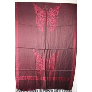 Vlinder viscose dames sjaal bordeaux zwart 70 x 200 cm