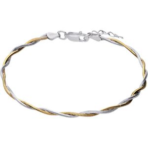 Lucardi - Dames Zilveren bicolor armband voor dames - Armband - 925 Zilver - Zilver- en goudkleurig - 21 cm