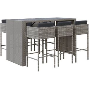 vidaXL Tuinbarset - 7-delig - Poly Rattan - Grijs Tuinbarset - Barstoelen - Tuintafel - Buitendecor - Buitenleven