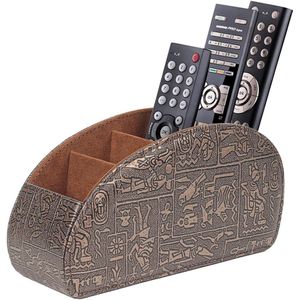 Dolaso Afstandsbedieningshouder met 5 vakken-grote houder voor tv-dvd-4K stick en Bluray afstandsbedieningen-afstandsbediening voor pennen-M-Retro bruin