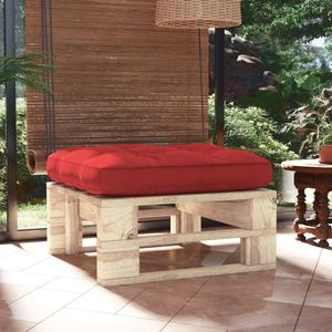 The Living Store Loungeset Voetenbank - 60 x 60 x 25 cm - Grenenhout - Inclusief Kussen - Rood