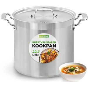 NutriChef - Kookpot - Roestvrijstaal - 22.5-Liter - Inductie Soeppot met Deksel