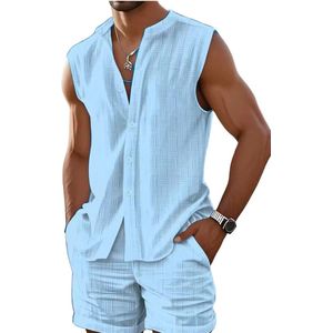 Zomer set heren - Hemd en Korte Broek - Mouwloos - Open Schouders - Shirt - Blouse