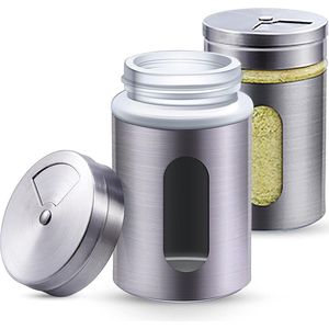 Kruidenpotjes van roestvrij staal - set van 12 kruidenpotjes met doseergaten - kruidenhouders voor vaatwasser met doseermodi Kruidenpotjes