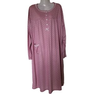 Dames - Nachthemd - Lange Mouwen - Kleur Roze/Wit - Maat 52 - Cadeau - Moederdag - Kerst