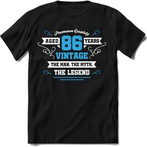 86 Jaar Legend - Feest kado T-Shirt Heren / Dames - Wit / Blauw - Perfect Verjaardag Cadeau Shirt - grappige Spreuken, Zinnen en Teksten. Maat M
