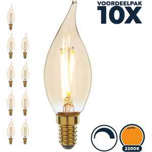 Led filament E14 kaarslamp 2,5 Watt, flame (2200K) extra warm licht, dimbaar tot 0%, 210 lumen - Voordeelpak 10 stuks - Ø35mm