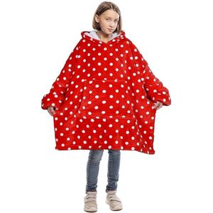 Oversized warme hoody - sweatshirt - deken - zachte flanellen dekentrui - comfortabele capuchontrui - gezellige cadeaudeken voor volwassenen - mannen - vrouwen - tieners - Rode stip/L