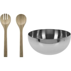 Excellent Houseware Slakom/serveerschaal en slacouvert - RVS - D24cm