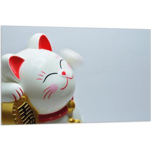 Vlag - Japans Maneki Neko Kattenbeeldje in het Rood met Wit en Goud - 105x70 cm Foto op Polyester Vlag