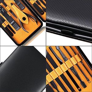 Manicureset Nagelset Nagelknipper Kit Professioneel - Roestvrijstalen pedicureset Nagelverzorgingsset van 15 stuks met koffer voor reizen (zwart/geel)