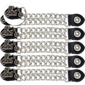 5Pcs Leer Vest Verlenging Ketting - Motorfiets Vest Extenders Alloy Biker Vest Extenders Met Motorfiets Gravure - 17cm Dubbele Zwarte Ketting Vest Extender Voor Vest