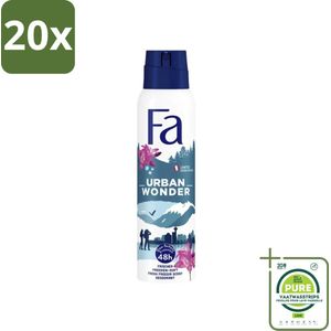20 x Fa - Deodorant Spray - Urban Wonder - Aardbei - 48 uur Bescherming - 150 ml - Grootverpakking - 48 Uur Deodorant - Deodorant Spray - Aardbei Geur - Fa Deodorant - Deodorant Voor Dames