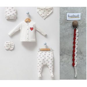 Mummy daddy - 5-delige newborn kledingset met handgemaakte speenkoord - Jongens/meisjes - Baby - Newborn set - Babykleding - Babyshower cadeau - Kraamcadeau
