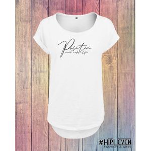 Shirt met print Positive, mind, vibes, life | Wit/ 4XL (50-52)