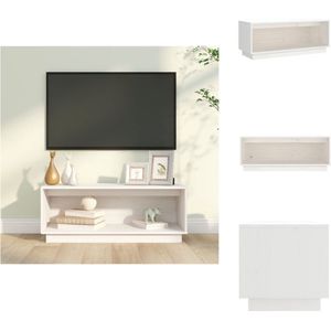 vidaXL Zwevend TV-meubel - Grenenhout - Wit - 90x35x35 cm - Opbergruimte - Display functie - Kast