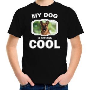 Duitse herder honden t-shirt my dog is serious cool zwart - kinderen - Duitse herders liefhebber cadeau shirt - kinderkleding / kleding 122/128