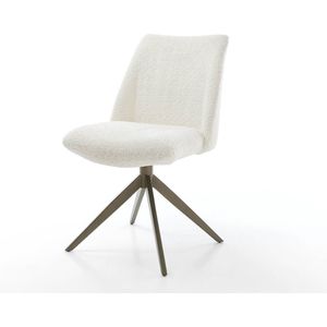 Eetkamerstoel Elso-Flex kruisframe breed afwerking met titanium bouclé wit 360° draaibaar pocketveer kern