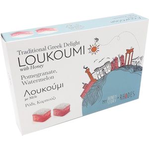 Melissokomiki Dodecanesse Loukoumi Pomegranate, Watermelon 250gr | Turks Fruit Honing Snoep