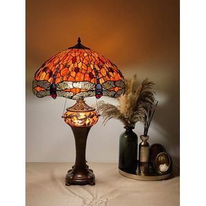 XXL Tiffany lamp Studio stijl ""ORANGE DRAGONFLY"" tafellamp met drie lichtpunten Ø 48x65cm!