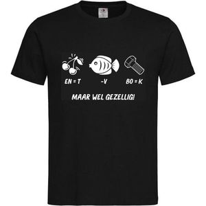 T-shirt Unisex Volwassenen Kerst Kerstmis Man Vrouw Man Grappig Tekst Rebus ""Kerst is KUT maar wel gezellig!!"" Op Voorkant | korte mouw | Zwart/Wit | maat M