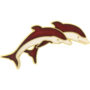 Behave® Broche dolfijnen rood wit emaille