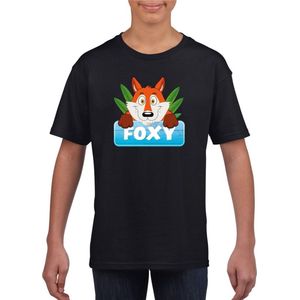 Foxy de vos t-shirt zwart voor kinderen - unisex - vossen shirt - kinderkleding / kleding 134/140