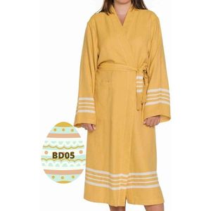 Lalay - hamam badjas Krem Sultan - mustard yellow - L - dames heren badjas - sauna badjas - dunne badjas - 100% gekamd katoen
