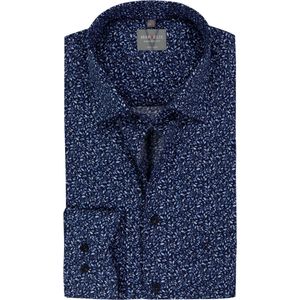 MARVELIS - Comfort Fit - Overhemd - Donkerblauw Dessin - Strijkvrij - Boordmaat 42