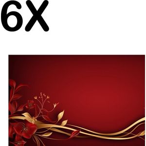 BWK Textiele Placemat - Gouden en Rode Bloemen - Lint - Set van 6 Placemats - 45x30 cm - Polyester Stof - Afneembaar