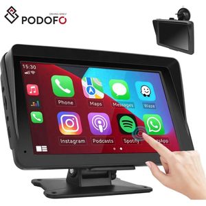 PODOFO Navigatiesysteem 7 Inch - Geschikt voor Apple Carplay (Draadloos) en Android Auto - Universeel - Auto Stereo -Android en iOS