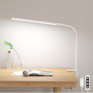 Flexibele led-bureaulamp met klem - 360 graden draaibaar - 54 leds - 460 lm - dimbaar - 3 verlichtingsmodi - 10 helderheidsniveaus - voor kantoor, nachtkastje en studie - wit