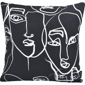 Abstract Face Black / Zwart Kussenhoes | Outdoor / Buiten | Katoen / Polyester | 45 x 45 cm